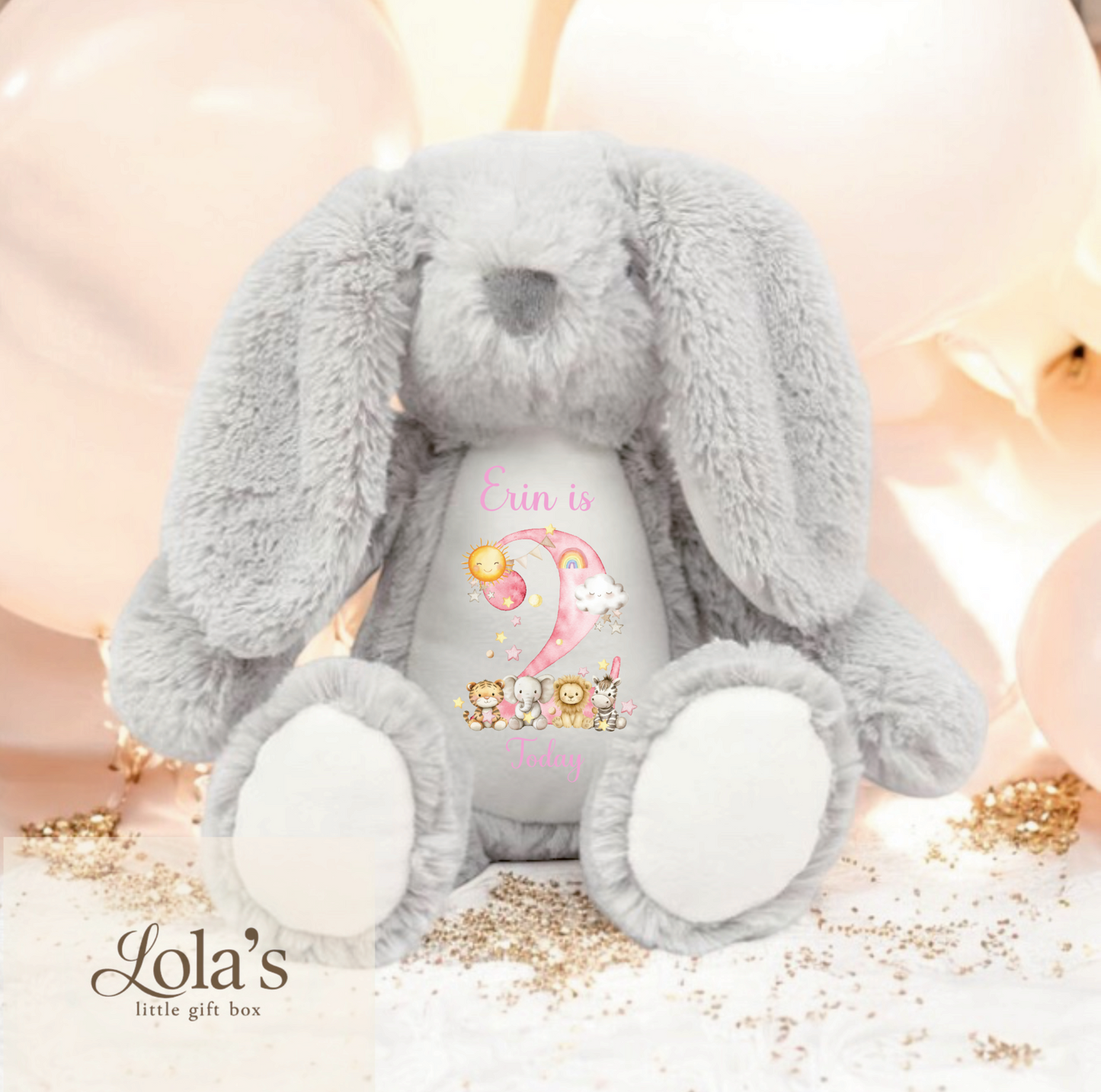 Grey Safari Animals Birthday Bunny