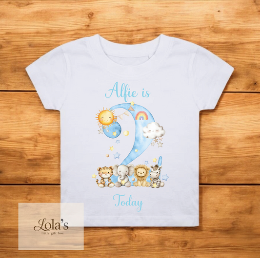 Blue Safari Animals Birthday T-shirt