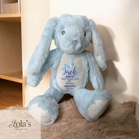 Personalised New Baby Soft Bunny Blue