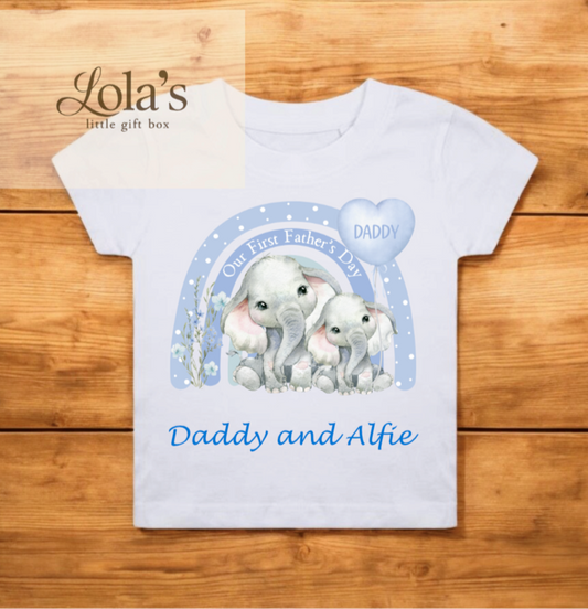 First Fathers Day Blue Elephant Toddler T Shirt Design