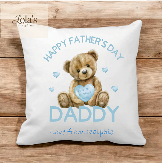 Blue Teddy Bear Fathers Day Cushion
