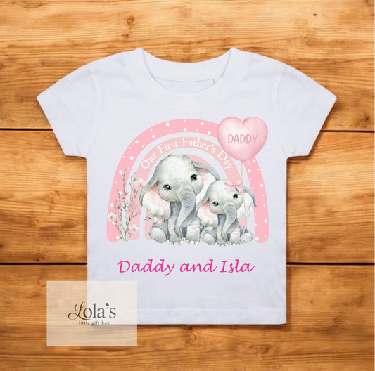 First Fathers Day Pink Elephant Toddler T Shirt Design
