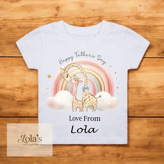 Fathers Day Pink Teddy Giraffe Toddler & Kids T Shirt Design