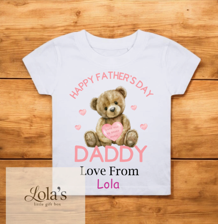 Fathers Day Pink Teddy Bear Toddler & Kids T Shirt Design