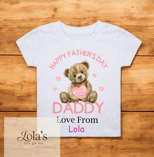 Fathers Day Pink Teddy Bear Toddler & Kids T Shirt Design
