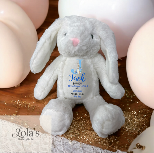 Personalised New Baby Soft Bunny White