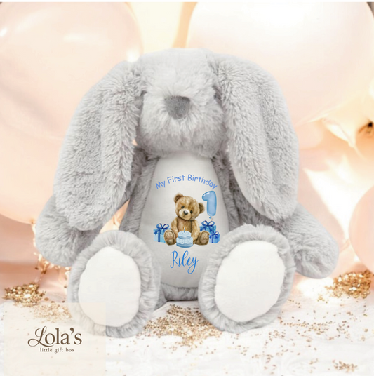 My First Birthday Grey Bunny