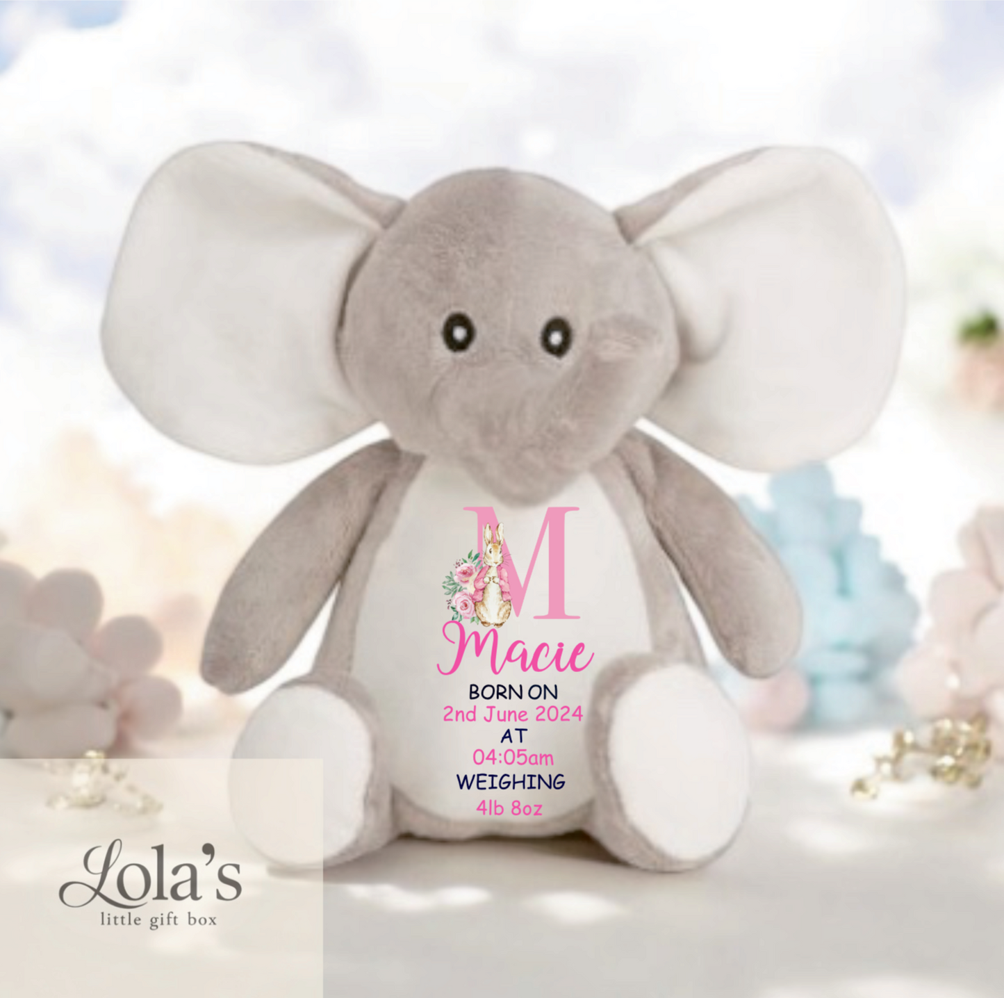 Personalised New Baby Soft Elephant