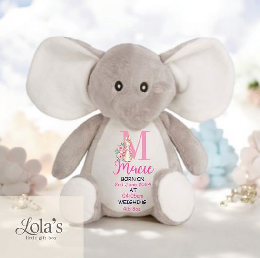 Personalised New Baby Soft Elephant
