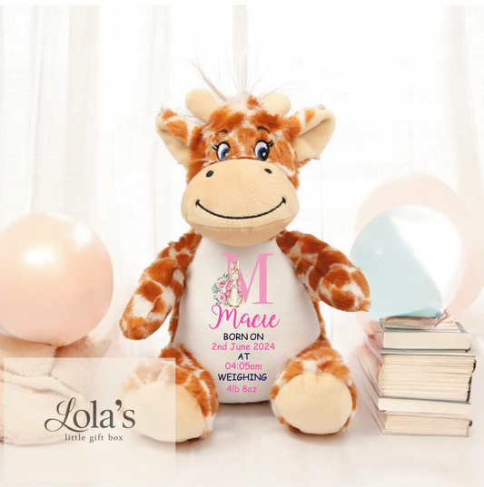 Personalised New Baby Soft Giraffe