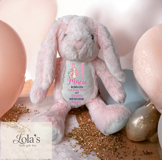 Personalised New Baby Soft Bunny Pink